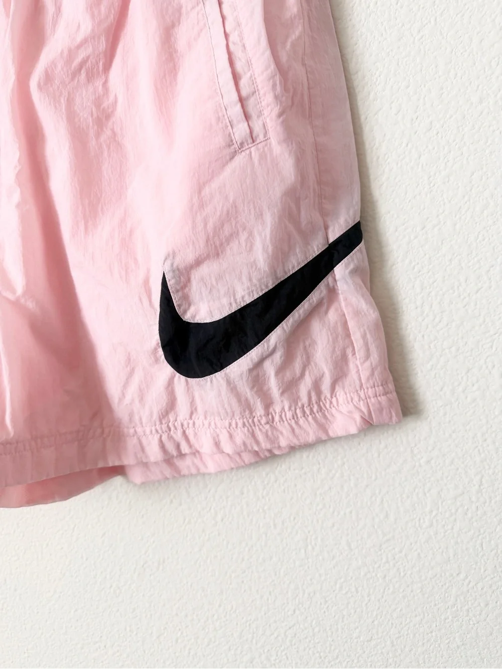 Nike MEDIUM high rise clash black swoosh light pink pocketed shorts